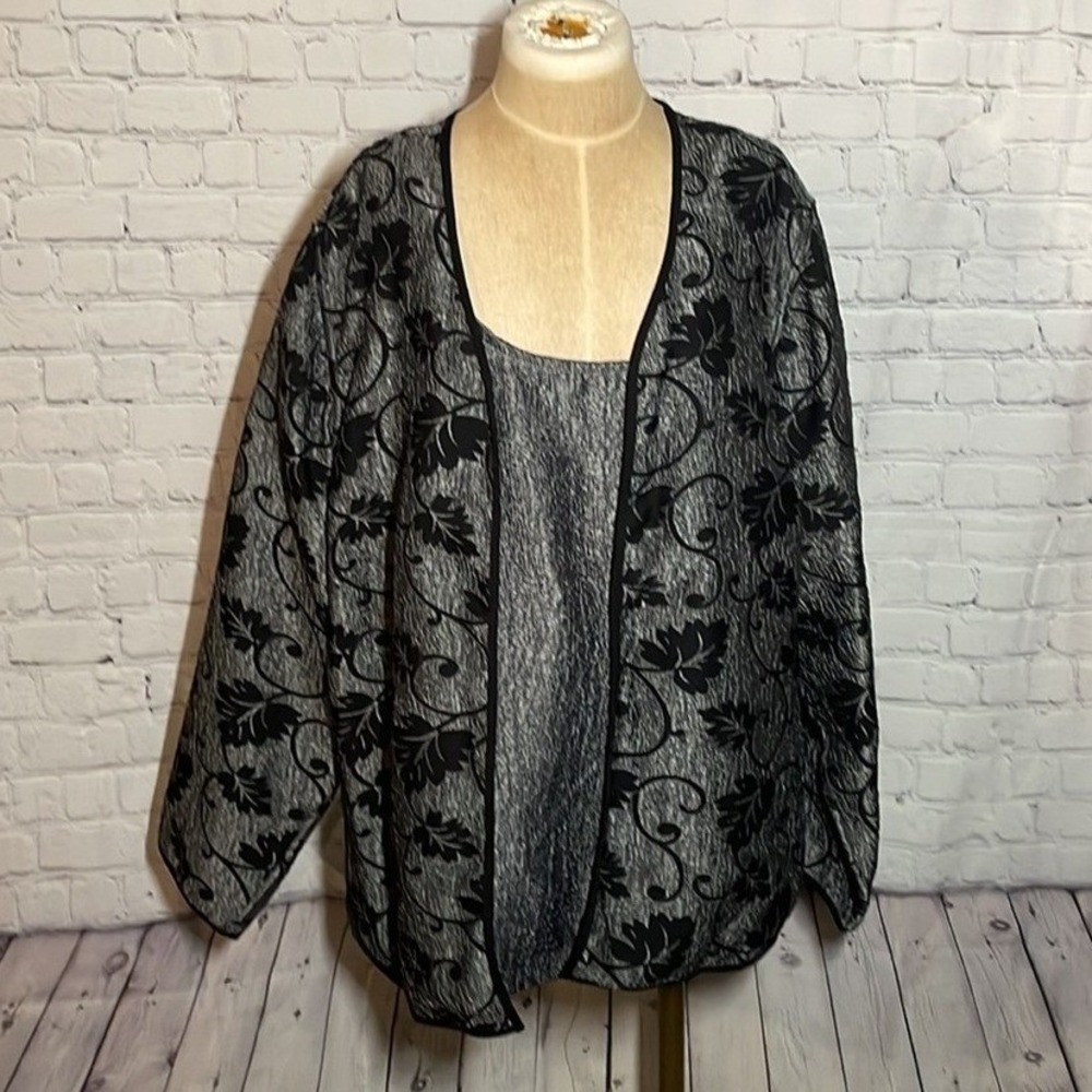 Ronni Nicole II Vintage Silver Black Floral Jacket Tank Top‎ Set 3X Plus Size